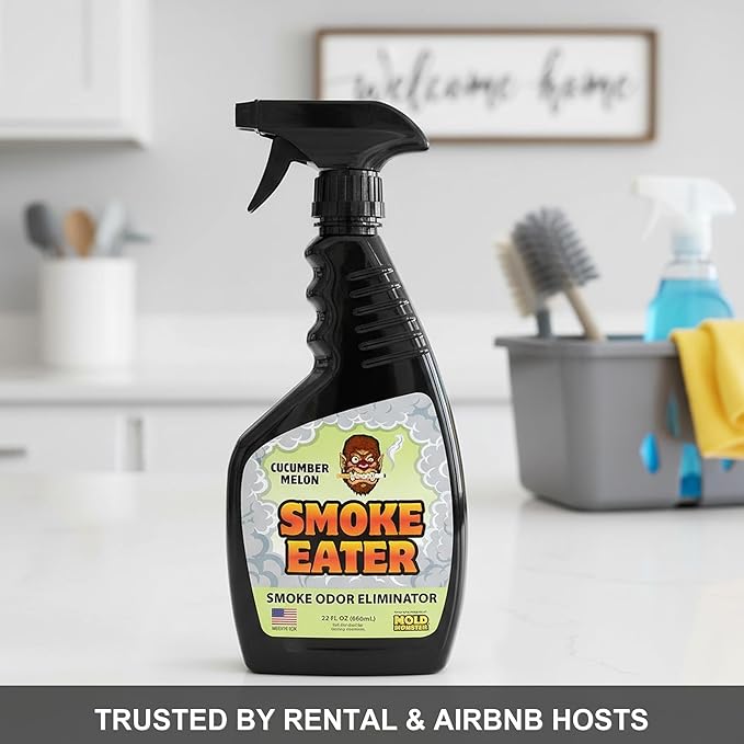 Smoke Eater Odor Eliminator Spray, Cucumber Melon, 22 oz — Breaks Down Smoke Odor at the Molecular Level — Works on Fabric, Cars, Furniture — Made in USA