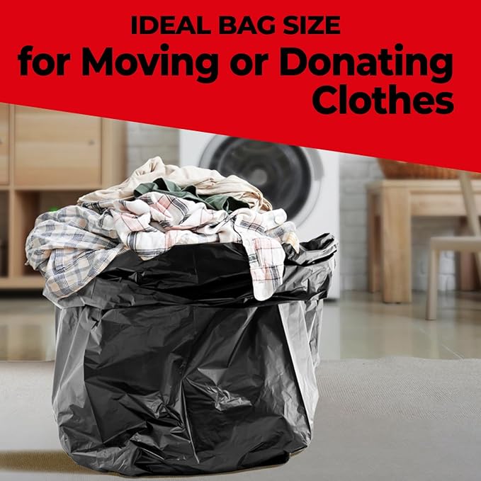 ToughBag 42 Gallon Trash Bags, 2.5 Mil Contractor Garbage Bags (50 COUNT) Heavy Duty Black Garbage Can Liners, 33 x 48" - Construction, Lawn, Industrial, Leaf - Made in USA