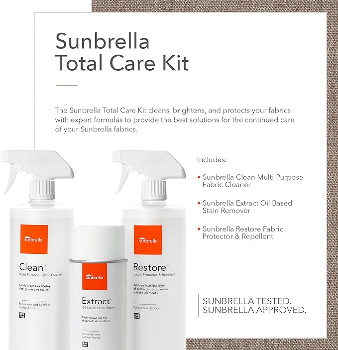 Sunbrella Total Care Kit | Clean, Protect & Restore Fabric & Upholstery | Fabric Cleaner, Stain Remover, and Protector Bundle | 16 fl oz / 5 fl oz
