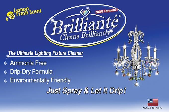 Brilliante Crystal Chandelier Cleaner - Manual Sprayer 32oz Environmentally Safe, Ammonia-free, Drip-dry Formula, Made in USA (2 Pack)