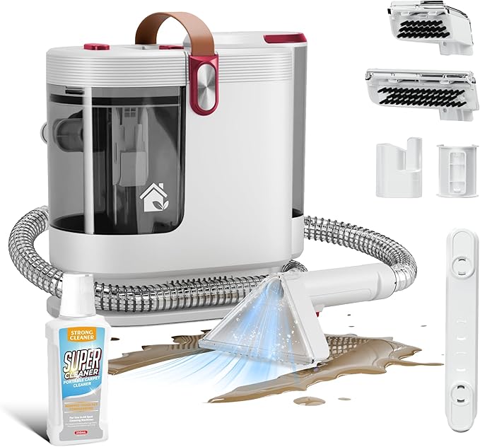 Portable Upholstery and Carpet Cleaner Machine, 15Kpa Spot Cleaner Deep Cleans Pet Stains, Couch Cleaner with 3 Tools and Self-Cleaning System for Area Rugs, Furniture, Stair, Car, Rose