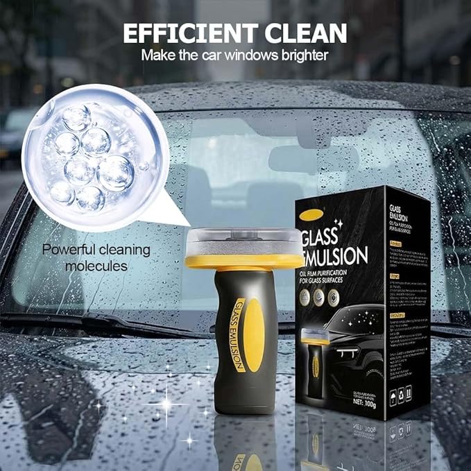 Handheld Glass Oil-Film Remover, Automotive Windshield Cleaner with Emulsion Compound, Oil Film & Smudge Removal Cleaning Pad for Clear Driving View (1PC)