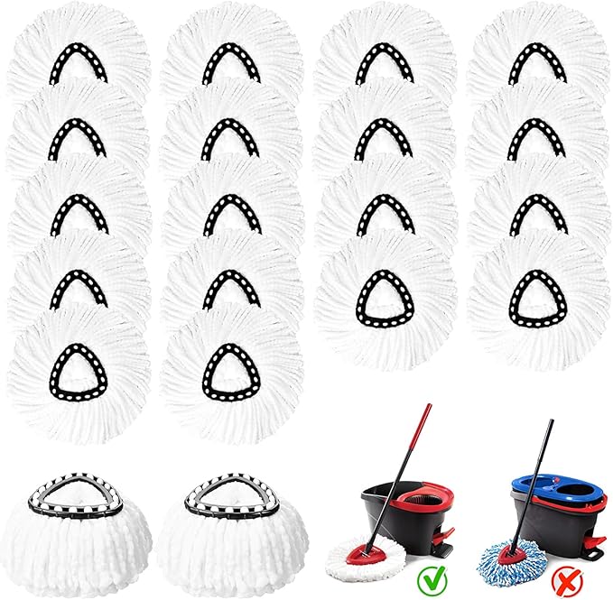 20 Pack Spin Mop Replacement Heads, Mop Replace Head Easywring 1-Tank System, Mop Head Replacement for Hardwood Floor Cleaning, Machine Washable and Easy to Replace