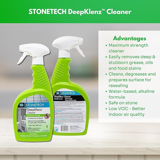Cleaner Spray Bottle for Stonetech Deepklenz - Removes Dirt, Grime, Grease, Oil & Food Stains - Cleans Natural Stone, Tile & Grout Surfaces - Maximum Strength Multi-Surface Cleaner for Home - 24 oz