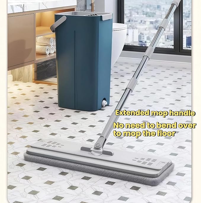 Spin Mop and Bucket Set, 2 Mops & 8 Microfiber Pads, with Wringer and 360° Rotating Head for Floor Cleaning, Hands-Free Wash for Hardwood Tile Laminate(Blue)