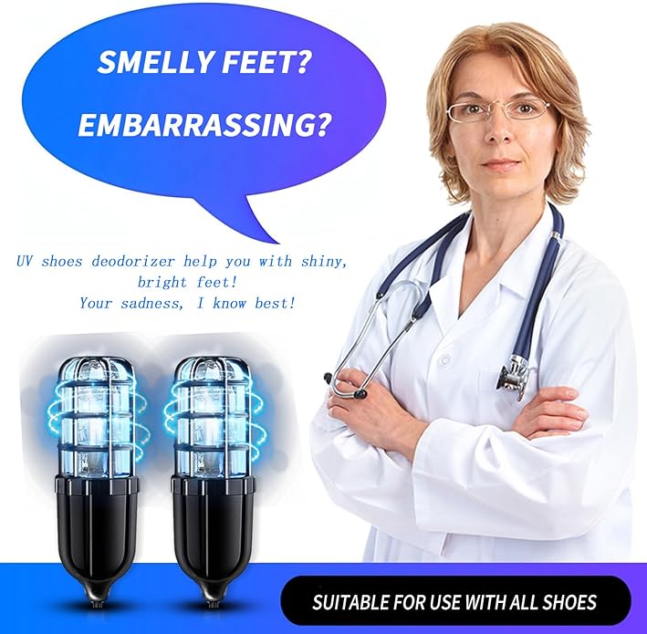 Ultraviolet Shoe Deodorizer,UV Light Sneaker Cleaner,Smart Timing UV Footwear Odor Elimination,360°Ultraviolet Bulb Design, Applicable to All Shoes and Boots 6W （Black）