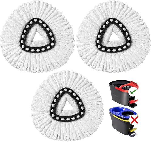 Spin Mop Replacement Head Mop Refill Compatible with Vileda Ocedar 1 Tank System Triangle Swivel Mops Microfiber Swivel Mop Refill,Deep Clean,Machine Washable and Easy to Replace (White-3PCs)