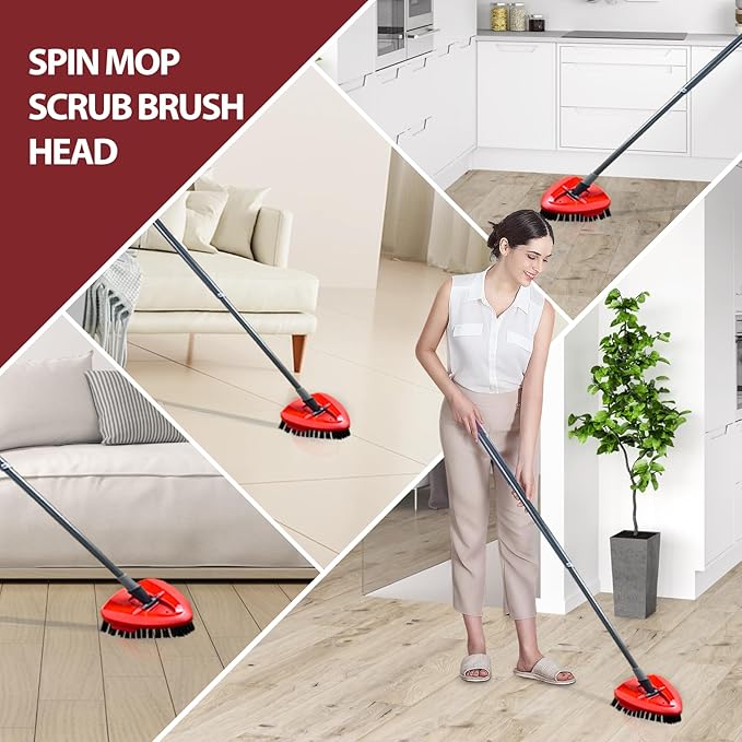 Spin Mop Scrub Brush Head, Triangle Stiff Bristle Scrubber Mop Head for Bathroom, Kitchen, Bathtub, Tile and Floors