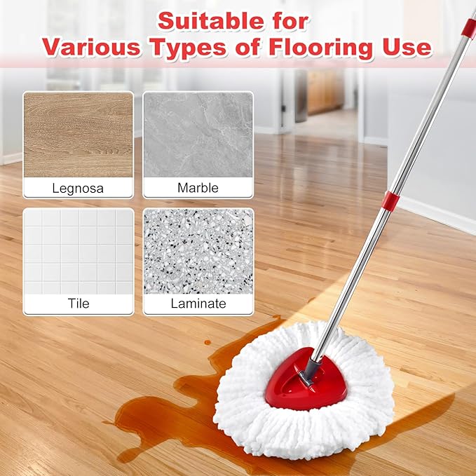 Mop Heads for O Cedar EasyWring 1 Tank System Mop Heads Replacements, Full Set with 1 Base + 1 OCedar Scrubber Mop Head + 3 Spin Mop Replacement Heads, All-in-One Cleaning Kit for Home& Kitchen