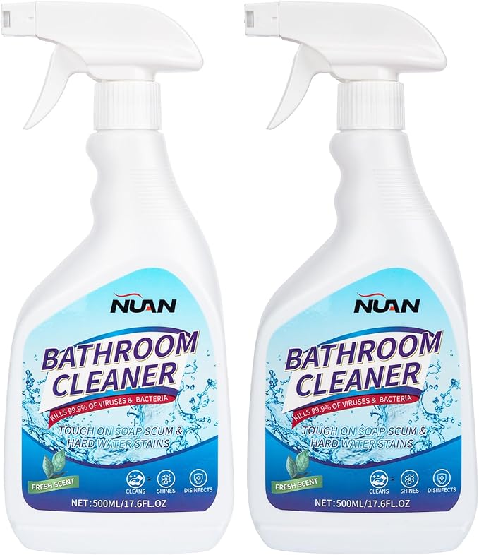 NUAN Bathroom Descaler Foam Cleaner for Hard Water Stains - Powerful Foaming Spray for Shower Toilet Sink Tile Cleaning, Limescale Buildup Remover All-Purpose Bathroom Cleaner (33.8 Fl Oz)