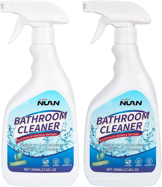 NUAN Bathroom Descaler Foam Cleaner for Hard Water Stains - Powerful Foaming Spray for Shower Toilet Sink Tile Cleaning, Limescale Buildup Remover All-Purpose Bathroom Cleaner (33.8 Fl Oz)