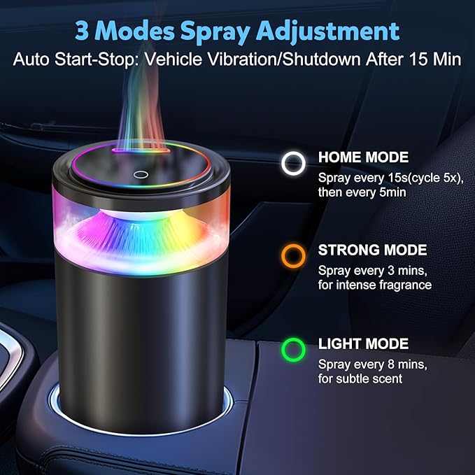 2025 Upgraded Smart Car Air Freshener Diffuser, New Smell Air Freshener Long Lasting, Auto On/Off, Adjustable Modes, Car Scent with 8 Ambient Lights, Diffusers for Essential Oil-Freesia