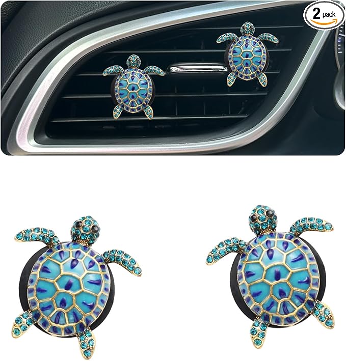 Sea Turtles Car Decor,Cute Beach Themed Air Freshener Vent Clips,2pcs Glamorous Blue Turtle Coastal Car Accessories Interior Decoration for Women,Refillable Outlet Diffuser