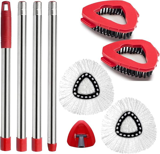 1 Mop Handle + 2 Mop Head Refills + 2 Scrub Brush + 1 Base for O Cedar EasyWring 1 Tank System Microfiber Spin Mops
