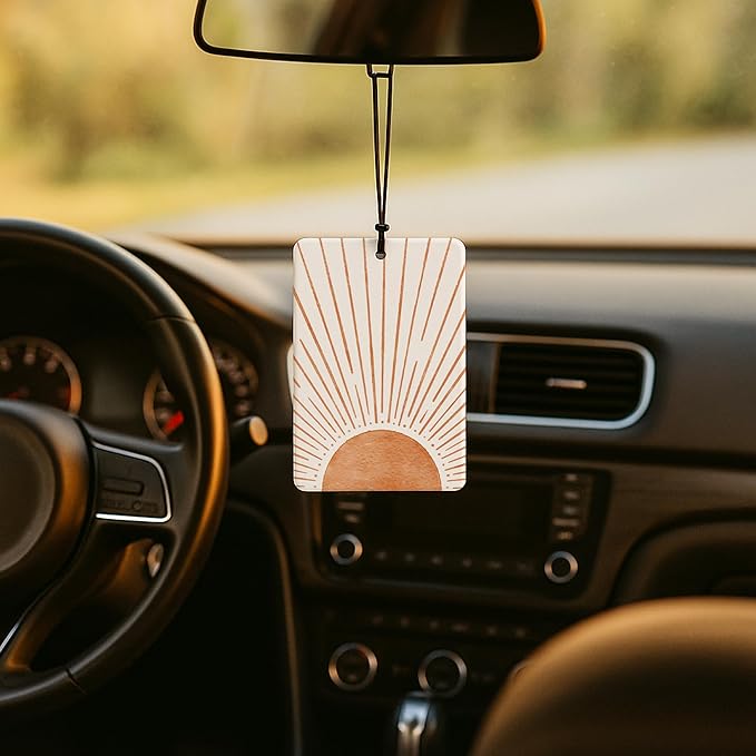 Boho Terracotta Sun and Moon Car Air Freshener 4 Pcs, Retro Abstract Sun Moon Phases Mountain Air Freshener Hanging for Cars Books Closet Drawer, Boho Car Accessories for Women Men
