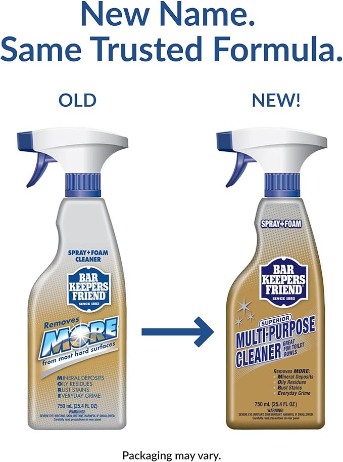 Bar Keepers Friend Soft Cleanser (13 oz) and MORE Spray + Foam (25.4 oz) Multipurpose Cleaner Bundle, Stain & Rust Remover for Multi Surface Bathroom, Kitchen & Outdoor Cleaning