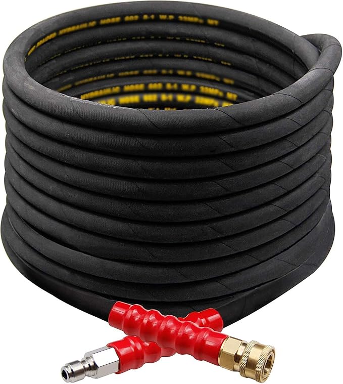 Twinkle Star 50FT Pressure Washer Hose with 3/8 Inch Quick Connect, High Tensile Wire Braided Power Washer Hose, 5,800 PSI