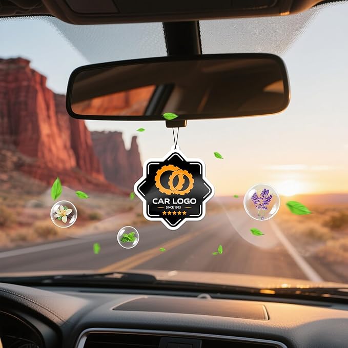 HINFKA 10-1000 Pcs Custom Air Fresheners with Picture – Personalized Double-Sided Car Freshener with Logo or Photo, Bulk Customized Gifts for Business Events and Branding (A01-Logo)