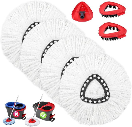 Mop Replacement Heads 4 Pcs & 2Scrub Brush & 1 Base Combo for Ocedar Easywring 1-Tank System,Microfiber Spin Mop Replacement Head,Machine Washable for Bathroom,Kitchen,Tub and Tile