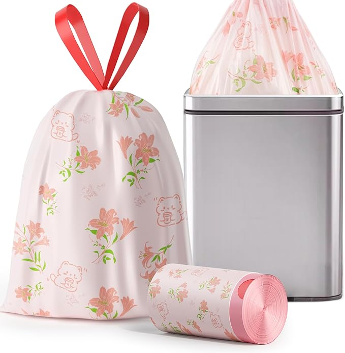 13 Gallon Trash Bags with Lily Printed & Drawstring, Tear-Resistant Tall Kitchen Garbage Bags, Extra Thick Large Trash Can Liners for Home/Office, 50 Count