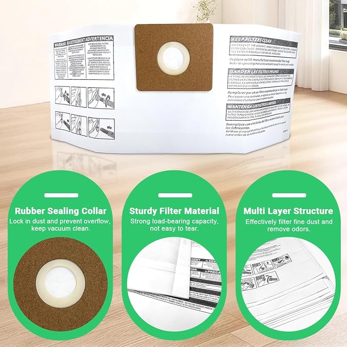 8 Pack 90668 Type B Filter Bags Compatible with Shop Vac 2-2.5 Gallon Wet/Dry Vacuum, All Around QAM70, Part# 90668/549712 9066833