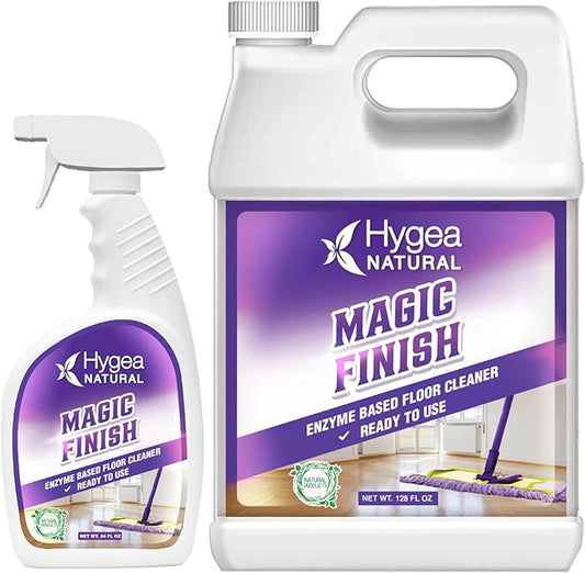 Hygea Natural Magic Finish Natural Enzyme-Based no rinse Floor Cleaner eats away grease buildup in tile and grout- Biodegradable formula (24 oz+Gallon reill)