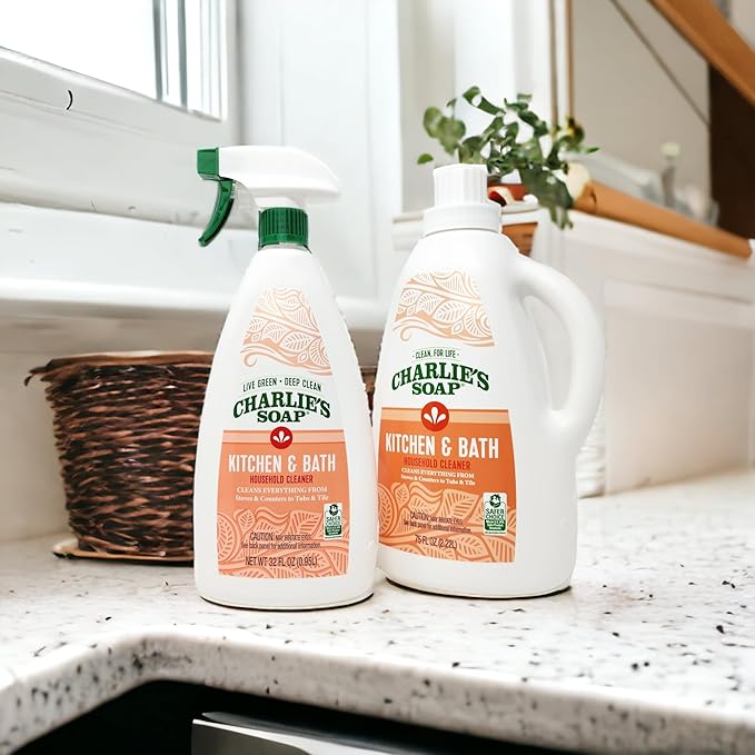 Charlie's Soap Kitchen & Bath Surface Cleaner Refill (75 fl oz) Eco-Friendly Spray & Wipe Multi-Purpose Cleaner Safe for Sensitive Skin (1 Pack)
