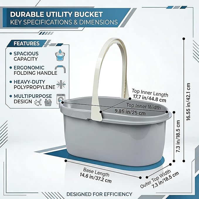 Haundry 4.5 Gallon Cleaning Bucket, Good Grips Household Mop Bucket for Cleaning Supplies, Cleaning Caddy Organizer Basket with Handle, 17.1L, Grey
