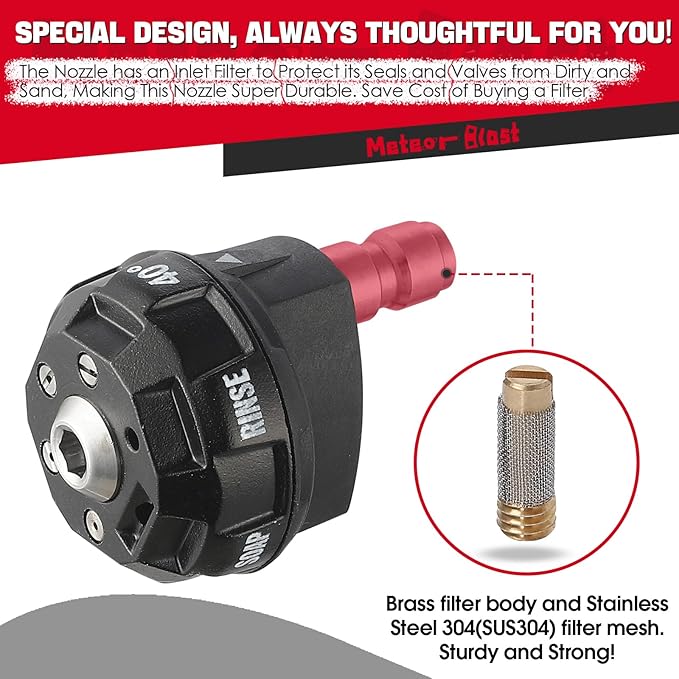 Meteor Blast 6 in 1 Pressure Washer Nozzle Tips，Mutiple Degrees in One， Quick Change over and Adjustable, 1/4 inch Quick Connector, MAX 4500PSI for Pressure Washer