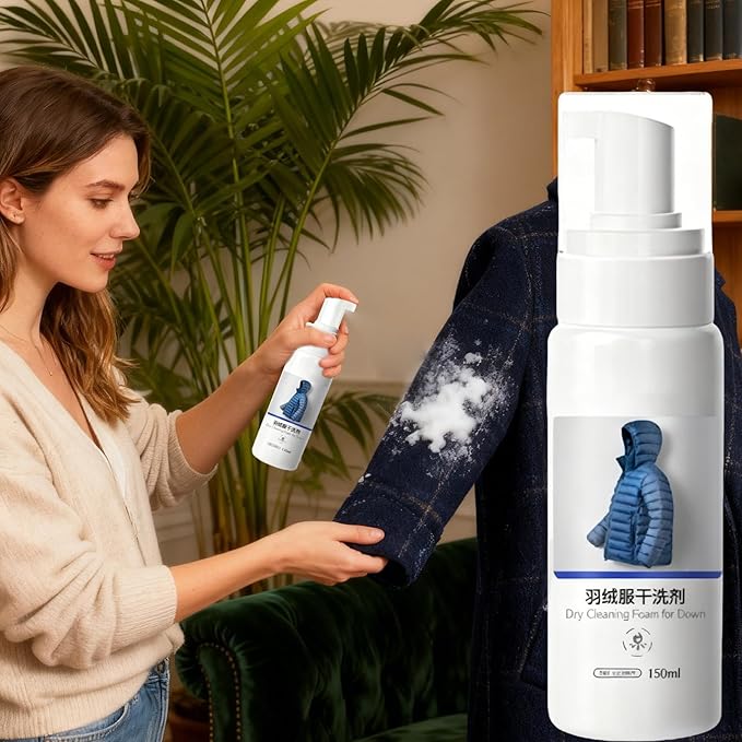 Down Jacket Detergent, Dry Wash Foam Spray 150ml for Clothes, Jackets, Coats, Fabrics, Carpet, Sofa, Home, Travel, Easy Stain Removal Use