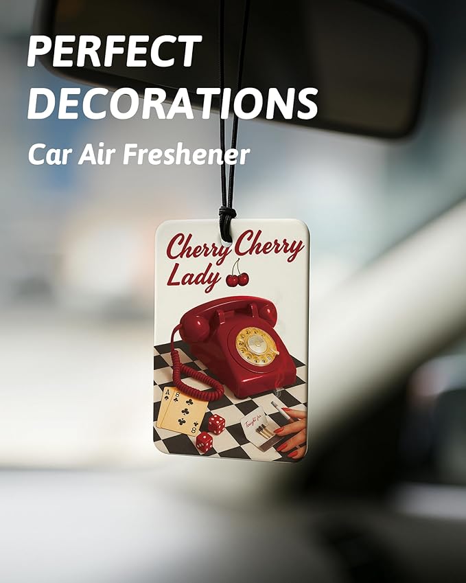 Trendy Cheetah Print Car Air Freshener 4 Pcs, Coquette Red Bow Leopard Print Lucky 8 Ball Hanging Air Freshener for Cars Closet Drawer Books, Girly Car Accessories Mirror Decor for Women