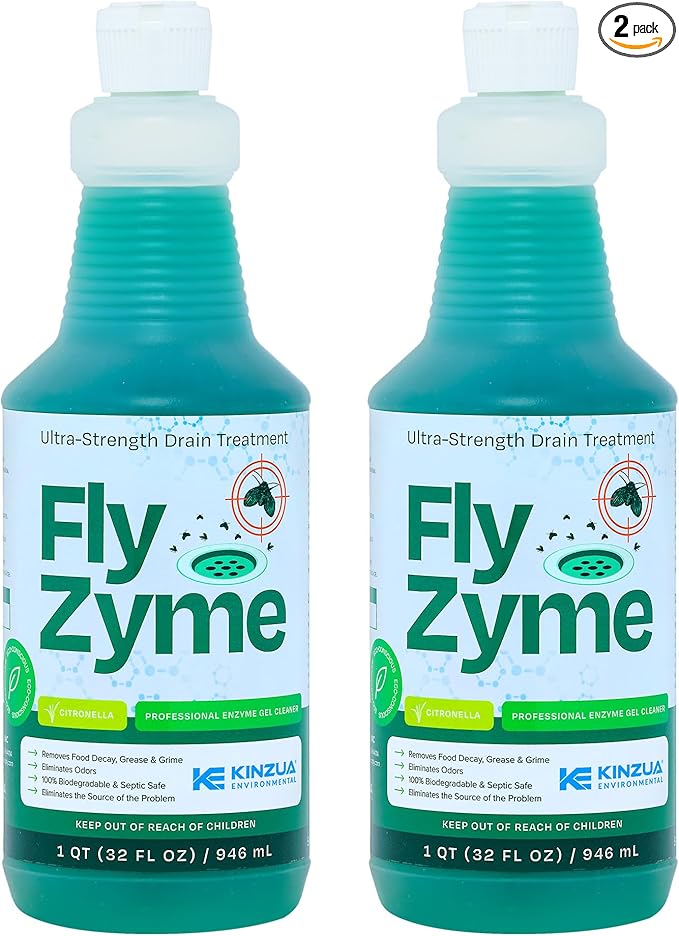 Kinzua Environmental Fly-Zyme, Highly Concentrated Enzyme Drain Cleaner for Pipes & Fruit Flies, Citronella Scented Organic Waste Degrader & Odor Neutralizer, 32 fl oz, Pack of 2