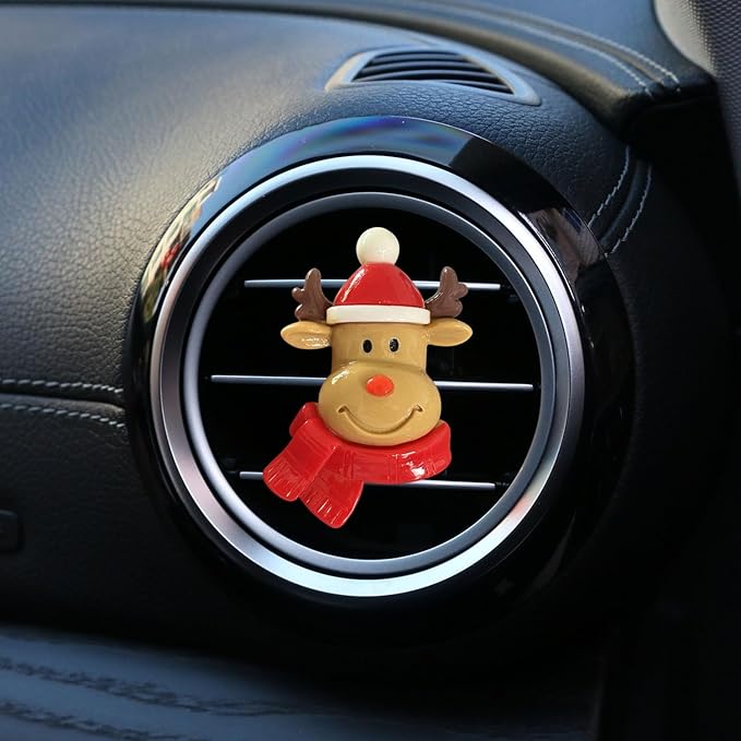 Set of 5 Christmas Car Air Freshener Vent Clips, Cute Santa Elk Snowman Xmas Tree Air Conditioning Outlet Clip Charms, Fun Car Interior Decoration Accessories