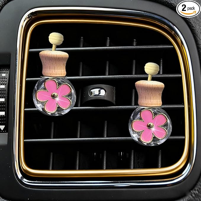 Daisy Bottle Car Air Freshener Clips, 2 Pcs Cute Daisy Car Air Vent Clip, Coquette Auto Air Conditioning Outlet Diffuser Perfume Clips, Interior Decoration (Pink, one size)