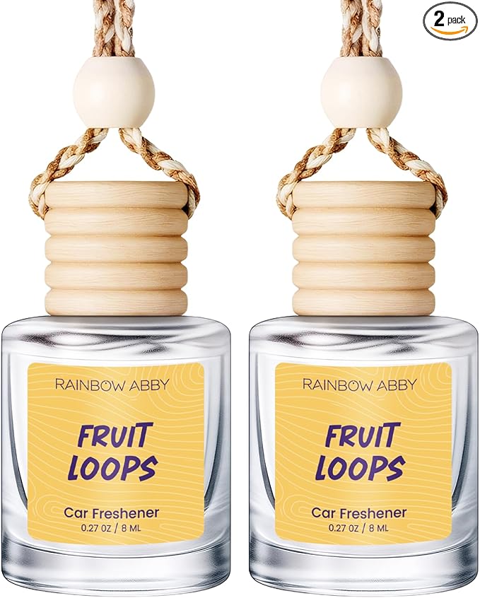 RAINBOW ABBY Hanging Car Air Freshener Diffuser 2 Pack - Fruit Loops Fragrance Oil, 45+ Days Long Lasting, Essential Oil Diffuser for Car