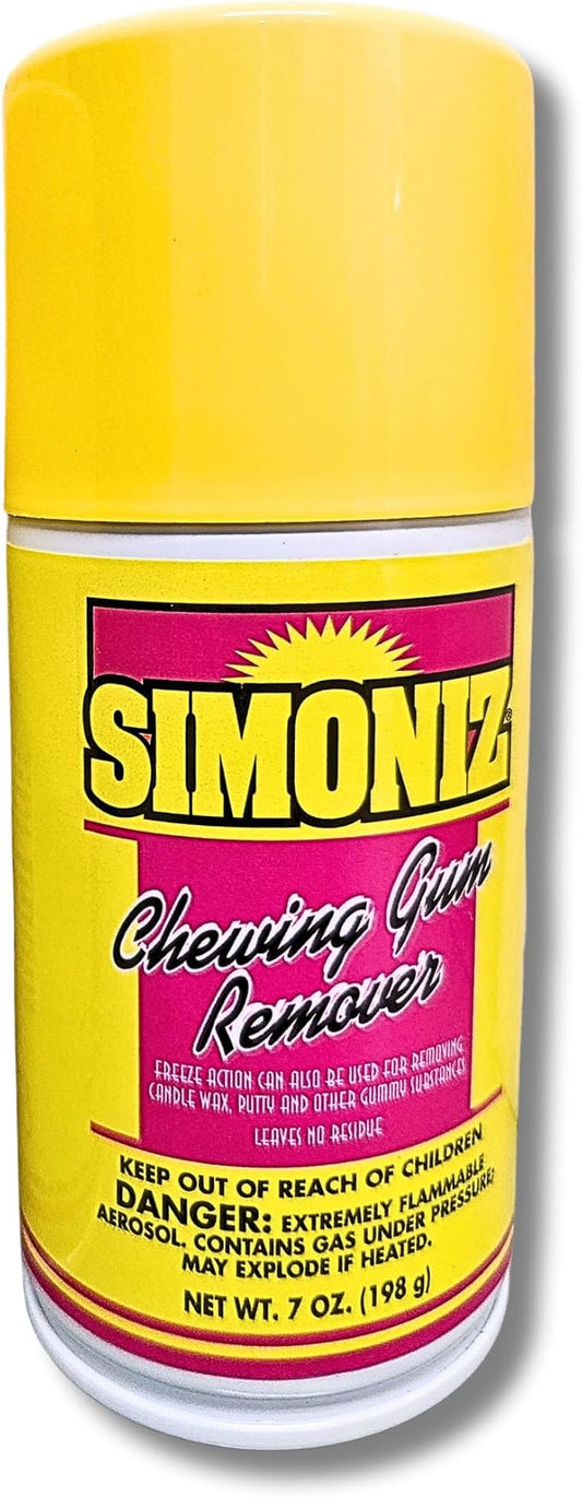 Simoniz Chewing Gum Remover Spray 7 Oz - 1 Pack - Targets Stubborn Residues & Adhesives on Carpet, Furniture, & More! Versatile for Cars, Candle Wax, Mats, & Shoes