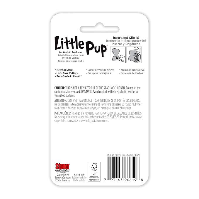 Little Pup 96619-6PK New Car Scent Car Air Freshener Clip Provides Long-Lasting Freshness in a Compact Design, Fights Odors for up to 45 Days, Cute Car Odor Eliminator, Non-Toxic, Pack of 6