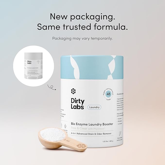 Dirty Labs | Scent Free | Bio Enzyme Laundry Booster | 2-Pack = 96 Loads | Hyper Concentrated | High Efficiency & Standard Machine Washer | Nontoxic, Biodegradable | Stain & Odor Removal Booster