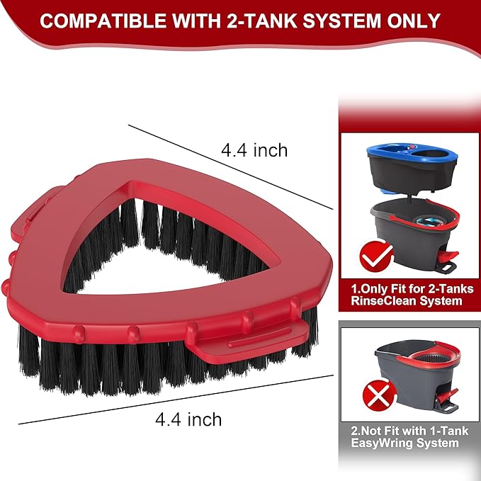Replacement Scrub Brush for O-Cedar 2-Tank System, 4.4" Triangular Spin Mop Scrubber Head, Heavy-Duty Stiff Bristle Cleaning Brush for Tile, Grout, Bathroom, Kitchen & Floors