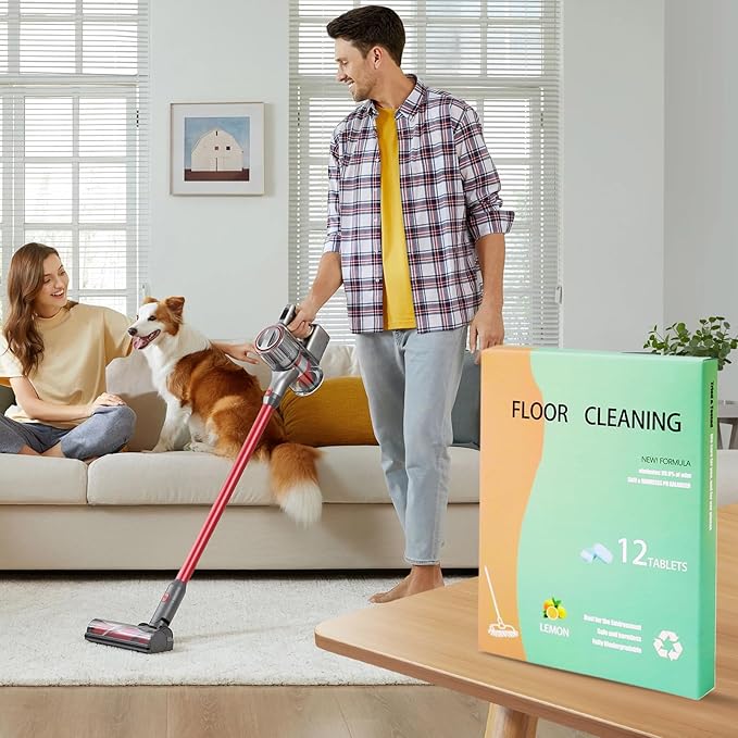 12PCS Floor Cleaning Solution Tablet,Floor Cleaning Tablets, Tile and Vinyl Floors，suitable with All Robot Vacuums with Mopping and Cordless Wet/Dry Vacuum Mop Cleaner Lemon Scent