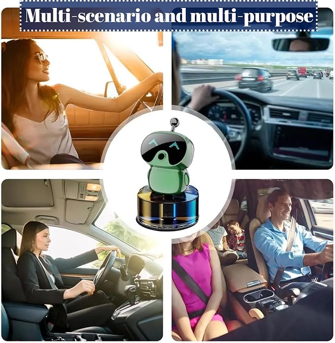 Robot Intelligent Aromatherapy Machine, Smart Cute Robot Car Air Freshener, Fine Spray/Fillable/Four-Gear Adjustment/Vibration Sensing/On-Off/Large Capacity Long-Lasting Fragrance/V1 (Green, Gardenia)