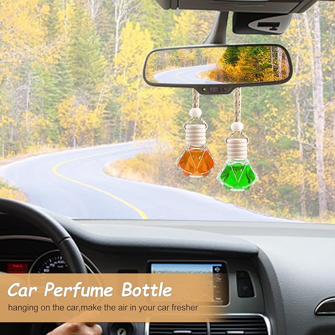 50 Pack Hanging Car Air Freshener Bottle Empty Essential Oil Diffuser Glass Bottles Perfume Aromatherapy Fragrance Pendant Diffuser Bottles Auto Ornaments Decor