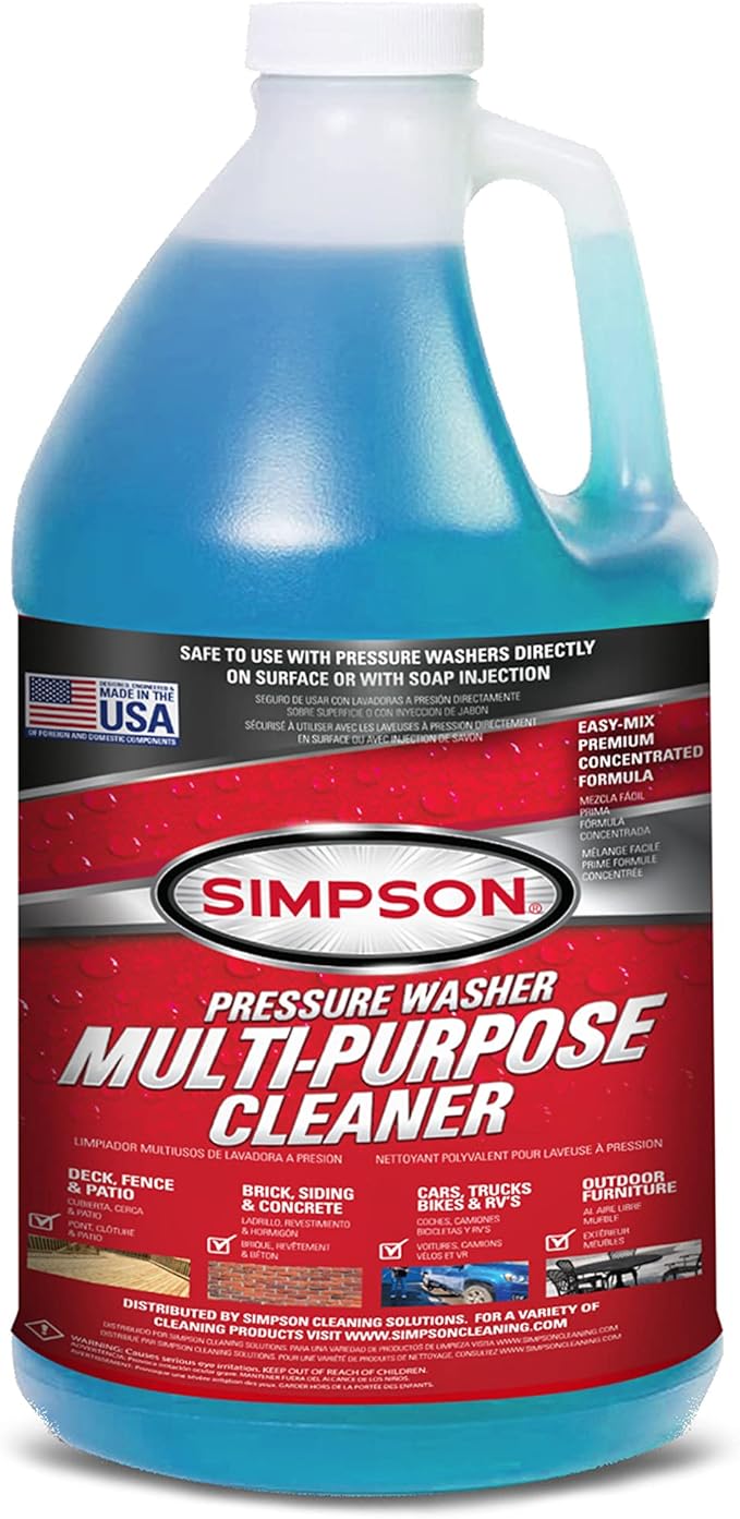 Simpson Cleaning 88281 Cleaner, Concentrated Soap Solution for Pressure Washers and Spray Bottles, Use on Concrete, Vinyl Siding, Appliances, Windows, Cars, Fences, Decks, Blue, 1 Gallon