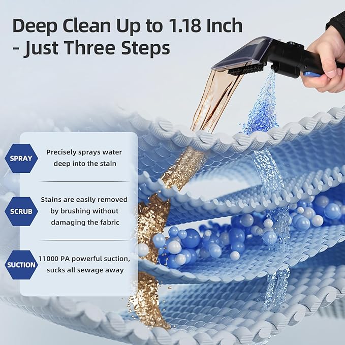 Carpet Cleaner Machine 11Kpa Strong Suction, New 450W Powerful Motor, Portable Upholstery Cleaner with Spot Cleaner, Stain Remover for Pet Accident, Rugs, Carpet and Upholstery Black (AU-C003)