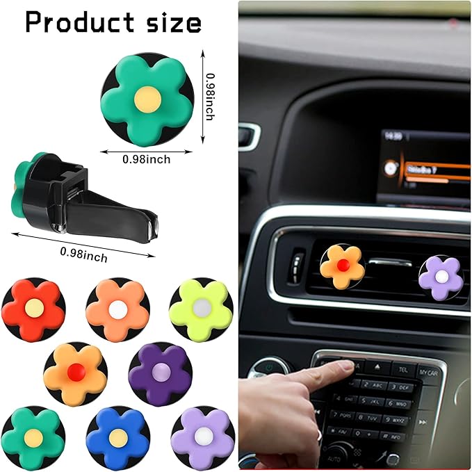 Frienda 8 Pieces Daisy Flower Air Freshener Cute Flower Car Clips Air Vent Clip Car Accessories Interior Decor for Women Girls Charm Colorful Air Vent Decorations(Classic Colors)