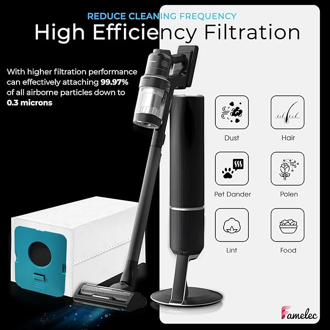 16 Pack Replacement ADB953 Dust Bag for Samsung Bespoke Vacuum Bags, Compatible with Samsung Bespoke Jet Cordless Stick Vacuum Cleaner with All In One Clean Station, Fit for Vacuum Bag