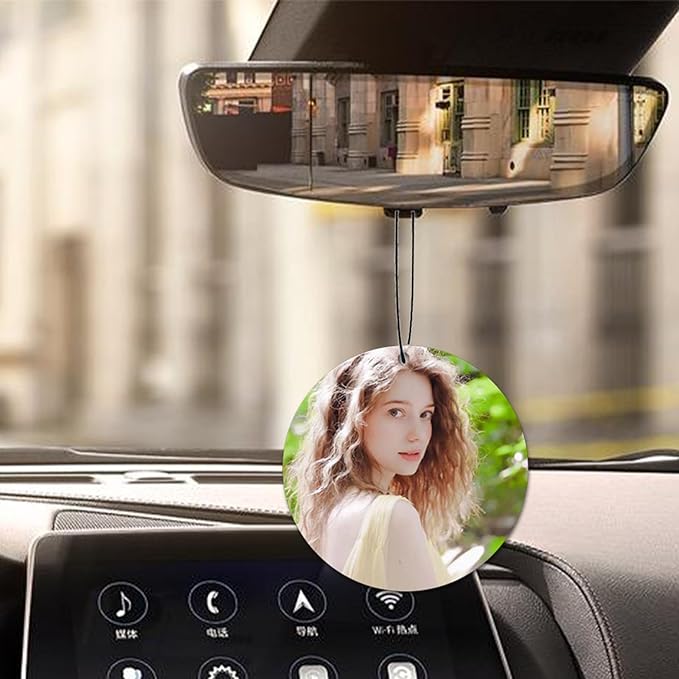 Personalized Photo Car Air Freshener – Custom Double-Sided Print – Fresh Linen Scent – Eco-Friendly, Long-Lasting Fragrance – For Family, Friends, Lovers (Circle)