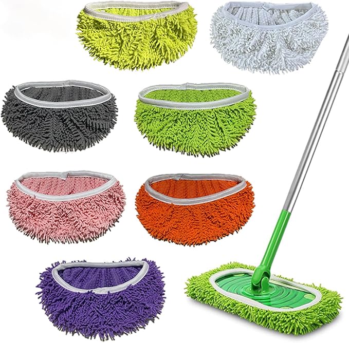 Chenille Mop Refill Pads, Chenille Mop Pads, Household Replacement Mops Pad, Reusable Mops Pad Compatible, for Hardwood Tile Laminate Floors Cleaning & Pet Hair (Pink,6)