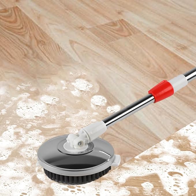Spin Mop and Bucket with Wringer Set,for Floor Cleaning,with Floor Scrub Brush,61" Adjustable Handle and 6 Microfiber Mop Head(White)