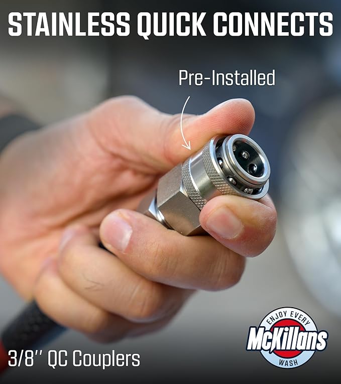 McKillans® QC Installed Pressure Washer Hose 50 ft - Flexible & Kink-resistant - Steel-Braided & Durable- 3/8" QC Pre-Installed Stainless Steel - Power Washer Hose - High Pressure 1/4" Inner Diameter